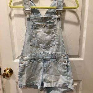 Blue spice overall shorts